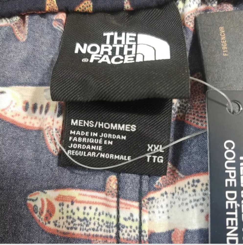 North Face Fly Fishing Hybrid Swim Shorts Men XXL Navy Drawstring Swim Dad AOP